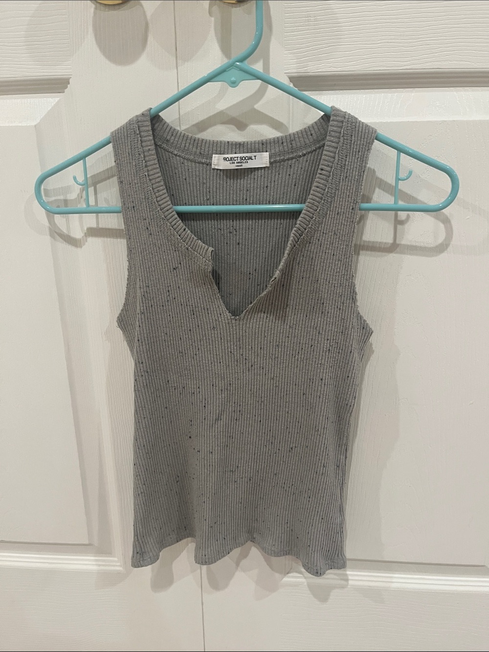 Project Social T Ribbed V-Notch Tank Top in Heather Gray